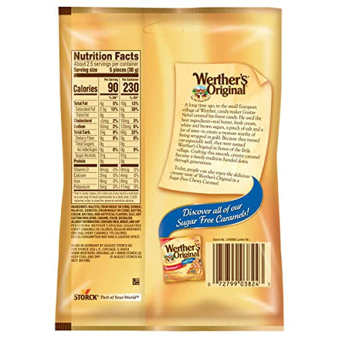 Werther's Original 2.75 Oz (Pack 12) Chewy Sugar Free Caramel Candy, Bags