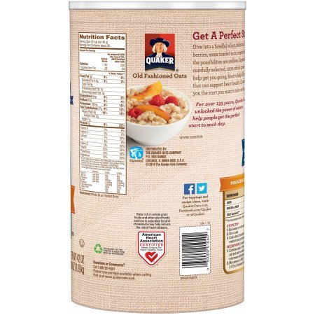 42 Oz, (2 Quaker Oats, Old Fashioned Oatmeal Breakfast Cereal, Canisters)