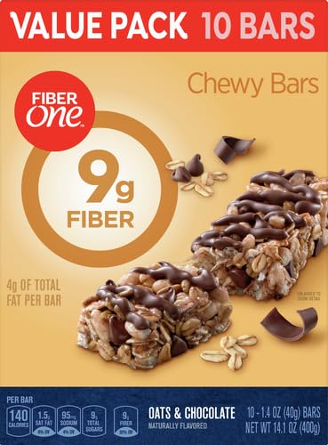 14.1 oz, 10 (Pack 2) Fiber One Chewy Bars, Oats & Chocolate, Fiber Snacks, ct