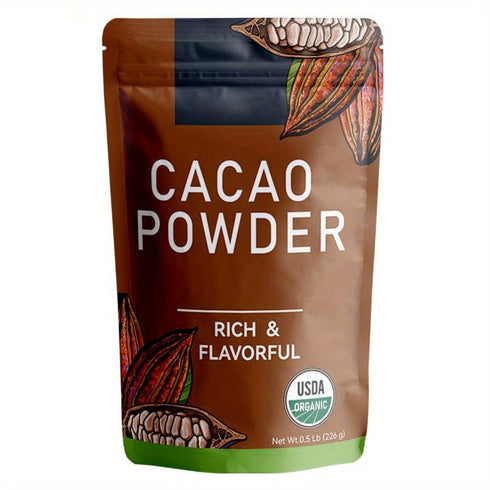DRUOUO 226g(0.5lbs), Premium Organic Cacao Powder - Unsweetened Dark Cocoa for Baking, Smoothies