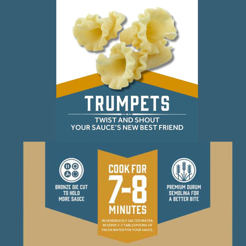 (4-Pack, 16oz Sfoglini Trumpets Pasta (Organic Durum Semolina) Campanelle/Bell Shape for Sauce Capture Each)