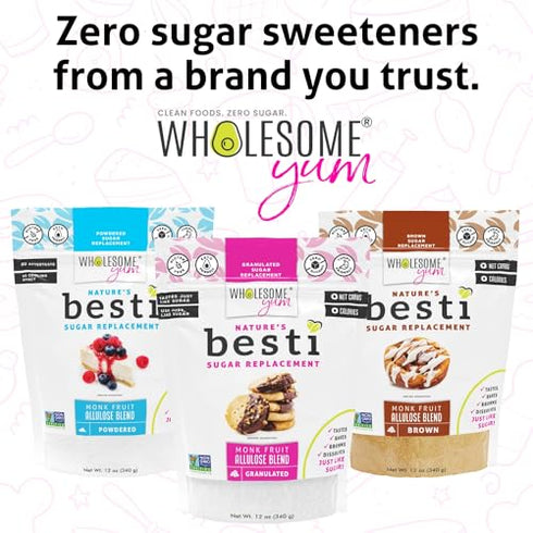 (12 oz, 2 Pack) Wholesome Yum Besti Natural Brown Sugar Substitute - Keto Brown Monk Fruit Sweetener Blend