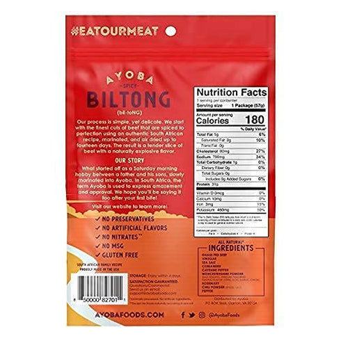 (2 Pack 1) 30 Ayoba Spicy Grass Fed Beef Biltong Slices Ounce, of - Keto Friendly Air-Dried Grass Fed Beef Paleo Snacks