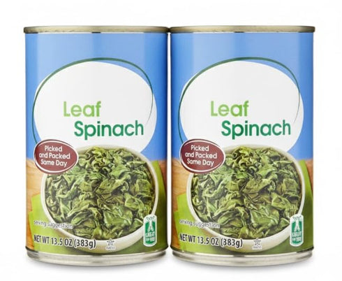 Generic Leaf Spinach Canned 13.5 oz (2 Pack) Ready-to-Use Cooked Greens for Recipes