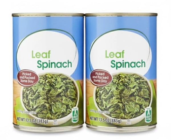 Generic Leaf Spinach Canned 13.5 oz (2 Pack) Ready-to-Use Cooked Greens for Recipes