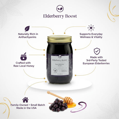 Elderberry Boost Immune Elderberry Syrup Made with Organic Elderberries & Raw Honey | All-Natural Support, Cold and Flu
