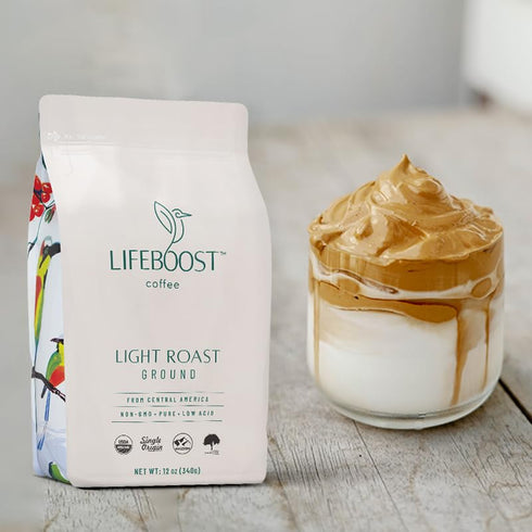 12 Lifeboost Light Roast Ground Coffee - Non-GMO Single Origin Low Acid Organic Light Roast Coffee - Third Party Tested
