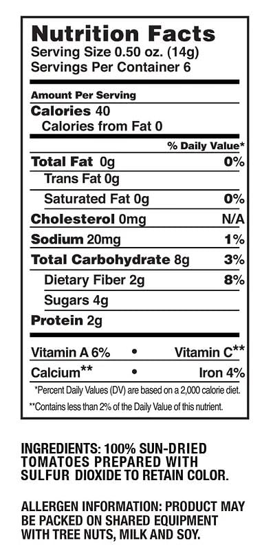 3oz (Pack 2) Sun-Dried Tomatoes, Bag of Smoked, Dry Julienne Cut, Ready to Eat, by CALIFORNIA SUN DRY | Gluten-Free