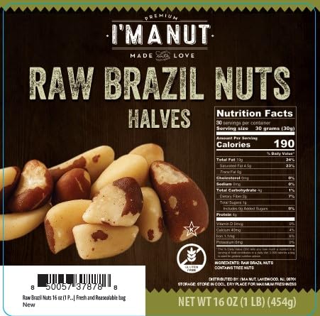 1 lb (16oz) Raw Broken Brazil Nuts, Premium Wild Harvested, High Selenium, Batch Tested Peanut & Gluten Free, Non-GMO