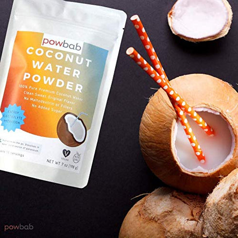 powbab Coconut Water Powder, 100% Organic, No Sugar Added, Dehydrated, Raw, Unsweetened Electrolytes