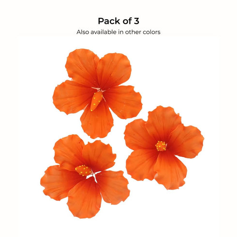 3 Count Global Sugar Art Hibiscus Sugar Cake Flowers, Orange with Deep Orange, Hawaiian Cake Flower Large by Chef Alan