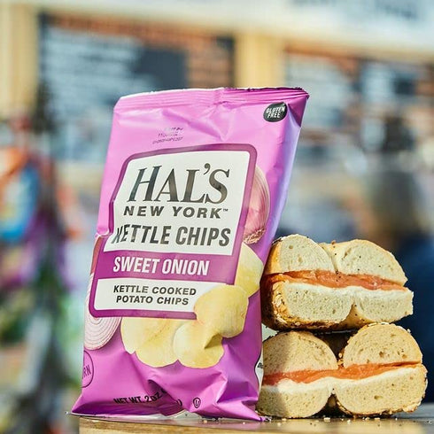 Hal's New York 2 Oz (Pack 6) Kettle Cooked Gluten Free Sweet Onion Flavored Potato Chip Crisps