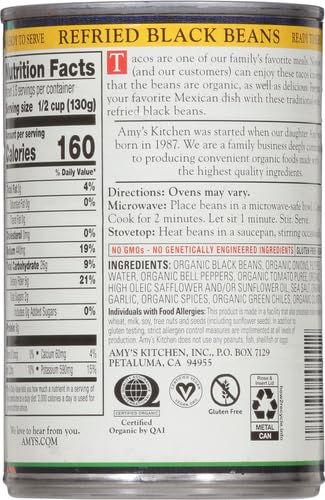 15.4 oz One Amy's Organic Refried Vegetarian Black Beans