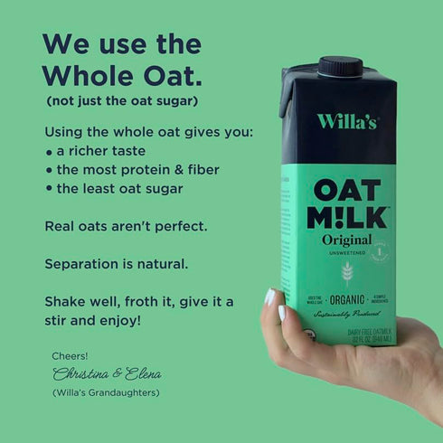 8.25 oz 1 Pack Willa's Organic Oat Milk - Unsweetened Original Oatmilk, Non-GMO, Bobby Approved, Shelf Stable, Low