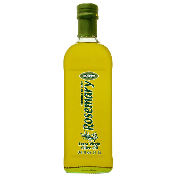 Mantova Rosemary Extra Virgin Olive Oil 34 oz, is accented with fresh