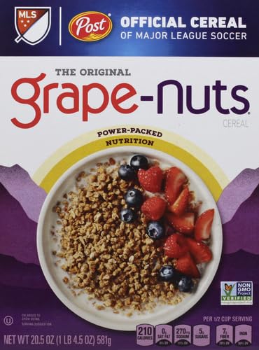 Post 20.5 OZ (Pack 4) Grape Nuts Original Breakfast Cereal, Crunchy Whole Grain Wheat and Barley Cereal, Non-GMO