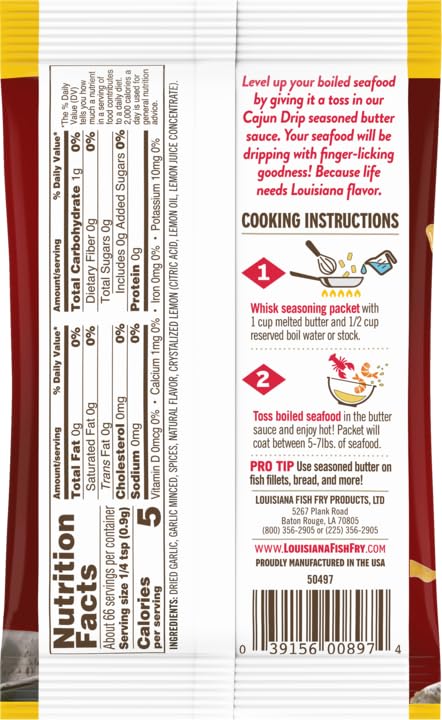 2oz Pack Louisiana Fish Fry Cajun Drip Bag - Seafood Seasoned Butter Sauce - Elevate your boiled seafood game