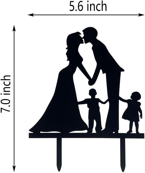 Bride and Groom Wedding Cake Topper, Couples Holding Hands and Kissing Silhouette (Black)