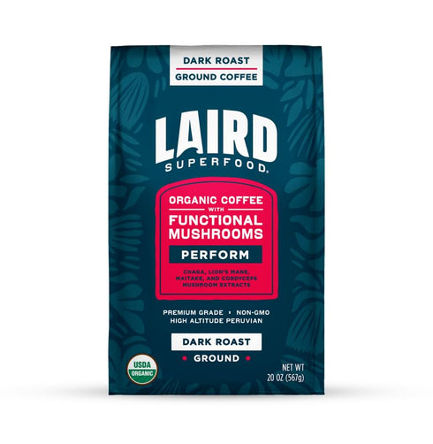 Laird Superfood Peruvian Dark Roast Coffee with Functional Mushrooms, Certified Organic Peruvian