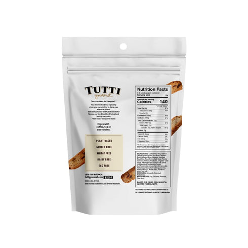 9.9 oz (283g) Tutti Gourmet Gluten Free Pistachio & Cranberry Biscotti, Resealable Cookie Bag Vegan and Halal Snacks