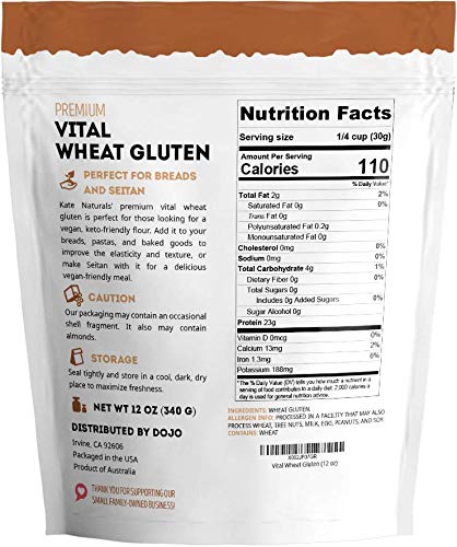 (12oz, Kate Naturals Vital Wheat Gluten for Bread Making, Baking & Seitan. Compatible with Bread Machine High Protein