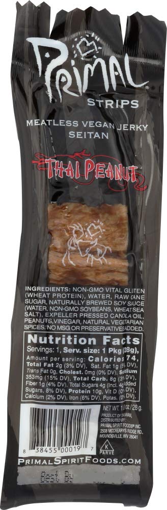 Primal Strips - Meatless Vegan Jerky Seitan Thai Peanut Flavor - 1 oz. (Pack