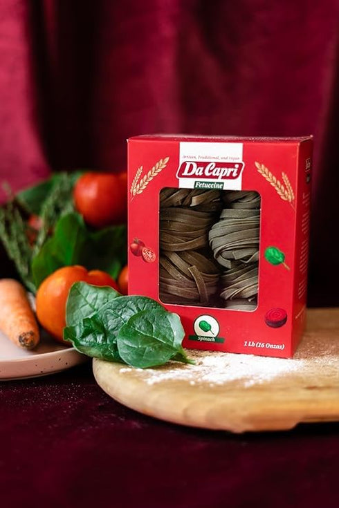 Da Capri (Pack 2) 16 Oz 100% Spinach Fettuccine Of | Artisanal Homemade Pasta | Vegan & Healthy | Natural & Plant-Based