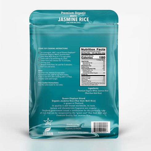 2lbs Queen Elephant Premium Organic White Jasmine Rice Bag | Product of Thailand | USDA Certified Organic, Non-GMO