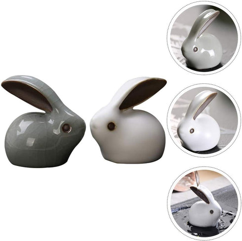 VICASKY 2Pcs Miniature Bunny Figures, Ceramic Easter Rabbit Bunny Figurines for Fairy Garden Statues, Cake Topper for