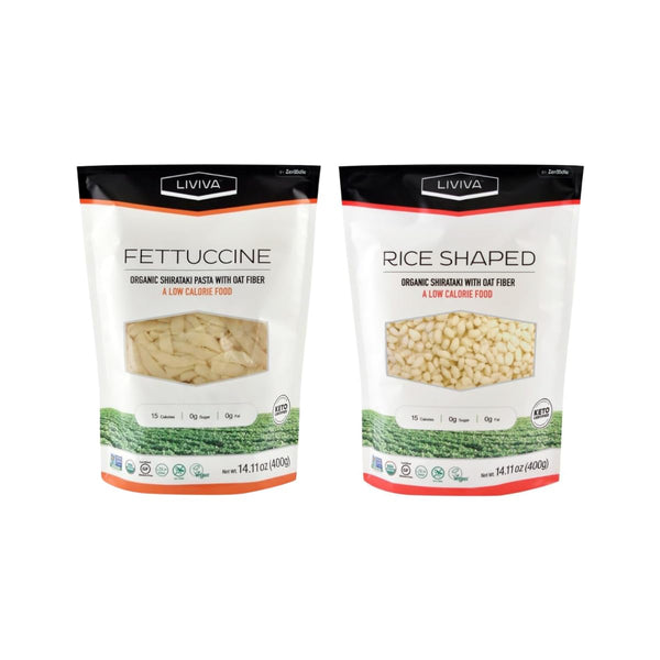 LIVIVA Shirataki Konjac Variety Pk Noodle 2 Pk (1 Rice 1 Fettuccine