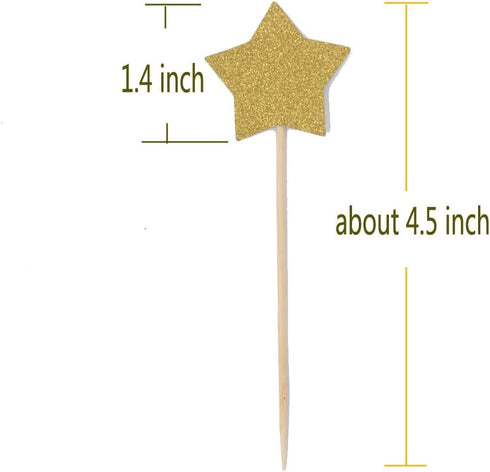 WARMBUY Gold Glitter Cupcake Cake Toppers, Double Sided Stars, 50 Pack