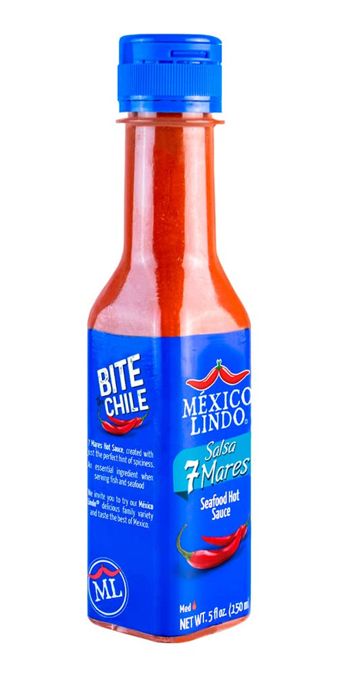 7 10,800 5 Oz (Pack 6) Mexico Lindo Mares Hot Sauce | Perfect for Fish & Seafood | Scoville Level | Spicy Flavor | Fl