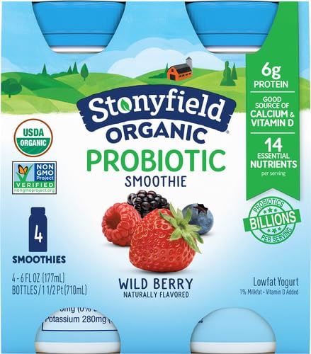 Stonyfield Organic 6 Oz 4Ct , Low Fat Wild Berry Smoothie, Fl Bottles