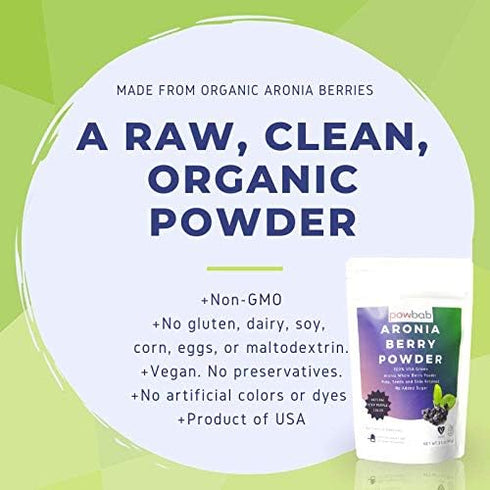 Aronia Berry Powder, 100% USA Grown Organic Chokeberry, No Added Sugar, Made in The USA (3.5 Oz)