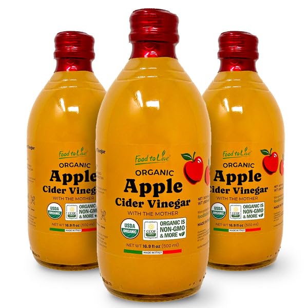 Food To Live Organic Apple Cider Vinegar, 500 ml Raw Italian Natural