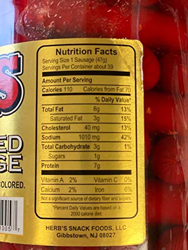 Herb's Snack Foods (39 64 Oz.) Pickled Hot Sausage Beef & Chicken No Pork In a Brick Grocery Box CT