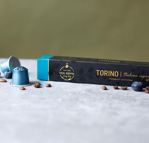 100 Decaf Italian Torino Espresso Compatible with Nespresso | Decaffeinated Aluminum Capsules | Bold Italian Flavor