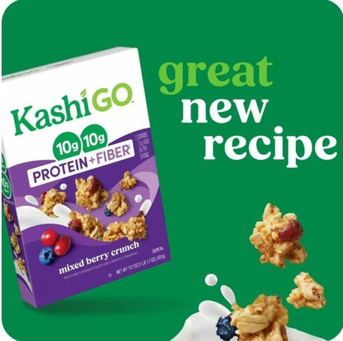 KD Chocolates G0 10g 10g 17.7 Oz Kashii Protein Cereal, Protein, Fiber, Mixed Berry Crunch, Box