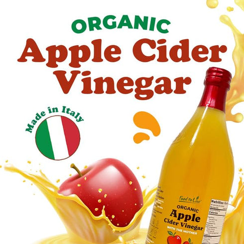 1 (Pack 4) Food To Live Organic Apple Cider Vinegar, L Raw Italian Natural Vinegar with the Mother, Unfiltered
