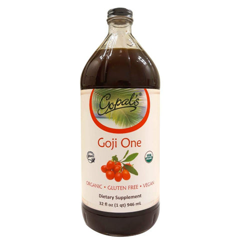 Gopal's 32oz (1qt) 30g Healthfoods Goji One Organic Juice - Glass Bottle Gluten-Free Vegan Superfruit Liquid of Pure