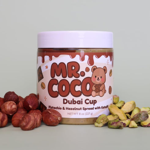 Mr Coco 8 oz Dubai Cup Pistachio Cream Spread with Tahini, Crunchy Kataifi, Classic Hazelnut Matcha Flavors, (Hazelnut)