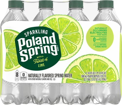 16.9 oz. (8 Pack) Poland Spring Sparkling Water, Zesty Lime, Bottles