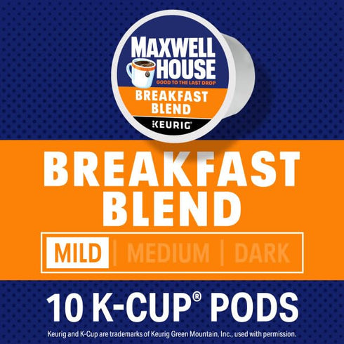 10 (Pack 7) Maxwell House Breakfast Blend Mild Roast K-Cup Coffee Pods, CT