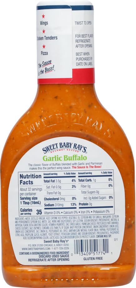 16 Oz (Pack 2) Sweet Baby Rays Garlic Buffalo Wing Sauce, Fl