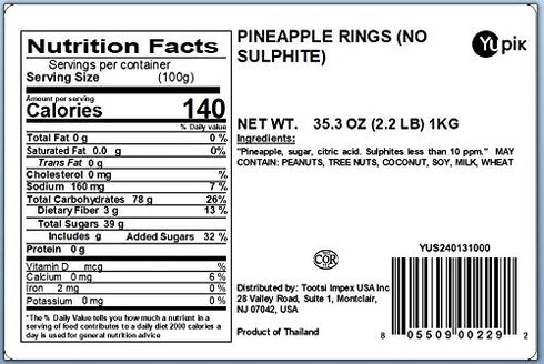 2.2 lb (35.2 oz), Yupik Pineapple Rings, Sulphite-Free, Gluten-Free, Kosher, Sweetened Tropical Dried Fruits, Sliced
