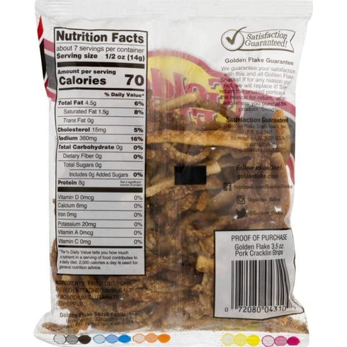 3.25 oz (Pack 8) Golden Flake Pork Cracklins W/Red Pepper Seasoning