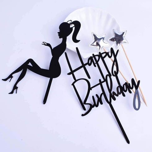 Elegant Lady Happy Birthday Cake Topper - Acrylic Durable Cake Party Decoration, High Heels Lady/Women Party Cupcake