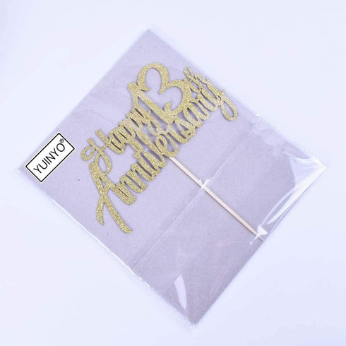 5th Anniversary Party Decoration, Gold Glitter Cake Topper