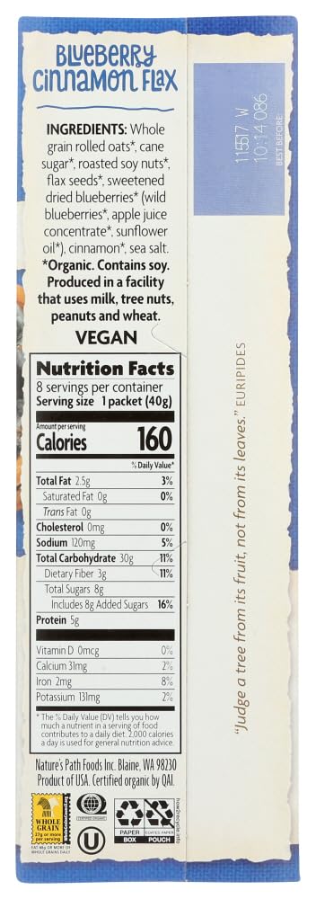 1.4 oz(Pack 1) Nature's Path Organic Instant Hot Oatmeal, Optimum Cinnamon, Blueberry, Flaxseed