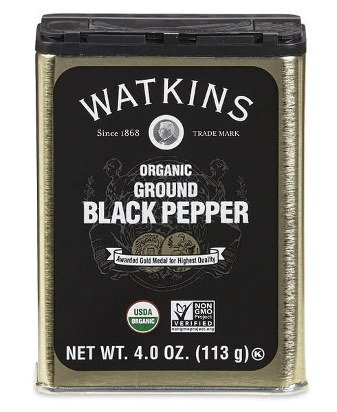 Watkins Gourmet Organic Spice Tin, Ground Black Pepper, 4 oz